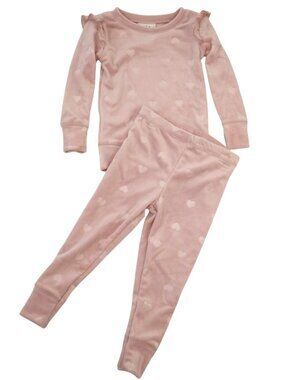Nicole Miller Pajama Set Girls 3T Pink Velour Hearts